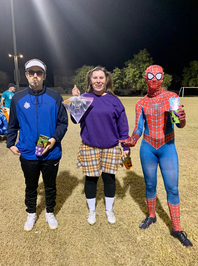 Players Bennet, Libby, and Ranger in costume.